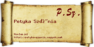 Petyka Szénia névjegykártya
